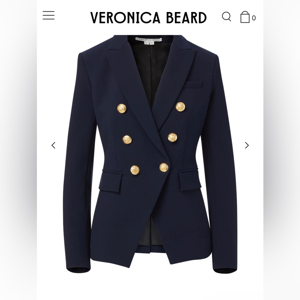 Veronica beard, classic navy blue dickey blazer with gold buttons.